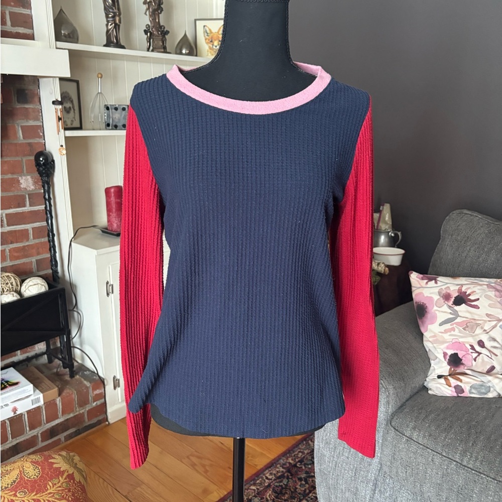 Nautica Navy and Red Colorblock Long Sleeve Top
